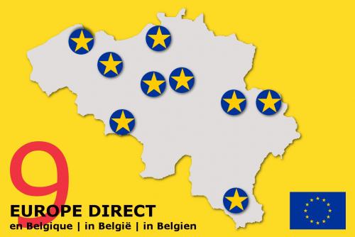 Carte de Belgique avec les 9 centres EUROPE DIRECT